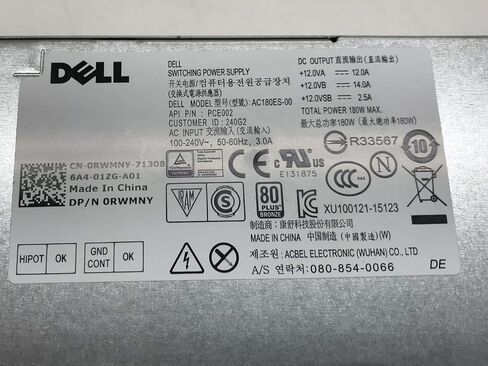 Dell 180W SFF Power Supply RWMNY 5XV5K WYX72 9XD51 4R1KT 3040 5040 7040 GCY55 D3YCN J1J77 D6K0V 9XD51 in Saudi Arabia