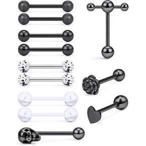 Prjndjw Jewelry, 5/8in(16mm) L, 14G Tongue Piercing Barbells Multicolor Surgical Stainless Steel Long Nipple Piercing Barbells Body Jewelry for Women in Saudi Arabia
