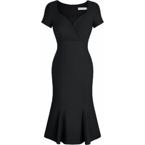 فساتين لحفلات الكوكتيل من MUXXN للسيدات من الخمسينيات من القرن الماضي بأكمام قصيرة ورقبة على شكل حرف V ميدي بحاشية حورية البحر in Kuwait