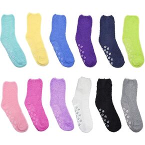 Gelante Womens Cute Fuzzy Socks Ultra Soft Fluffy Plush Gripper Non Skid Slip Hospital Slipper Grippy Cozy Socks 12Pairs!