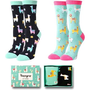 HAPPYPOP Novelty Chicken Llama Cow Teeth Unicorn Socks Women, Funny Dentist Animal Lovers Gifts 2 Pack