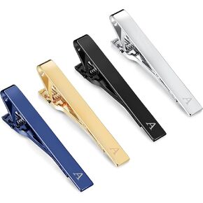 LOYALLOOK Initial Tie Clips for Men Unique Tie Bar Blue Silver Black Gold Tie Clip Set Suit Accessories Father's Day Gift