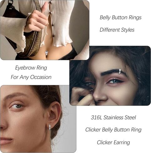 LOYALLOOK 12 قطعة من حلقات زر البطن للنساء من الفولاذ الجراحي تشيكوسلوفاكيا على شكل قلب زهرة أوبال عكس حلقات السرة البسيطة حلقات بطن الفرس عكس منحني السرة الحديد ثقب الجسم مجوهرات in Saudi Arabia