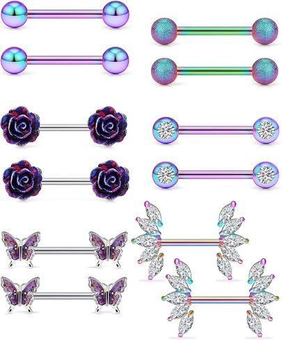 Vsnnsns 14G Nipple Rings for Women Stainless Steel Butterfly Nipple Rings Flower Nipple Piercing Jewelry CZ Nipple Rings Surgical Steel Nipple Jewelry Barbell Body Piercing Jewelry 6 Pairs in Kuwait