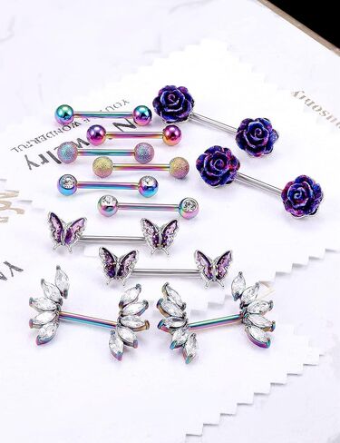 Vsnnsns 14G Nipple Rings for Women Stainless Steel Butterfly Nipple Rings Flower Nipple Piercing Jewelry CZ Nipple Rings Surgical Steel Nipple Jewelry Barbell Body Piercing Jewelry 6 Pairs in Kuwait