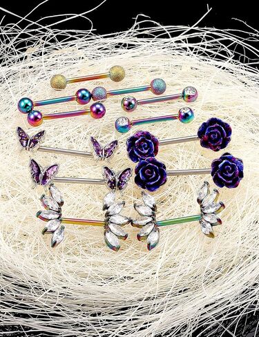 Vsnnsns 14G Nipple Rings for Women Stainless Steel Butterfly Nipple Rings Flower Nipple Piercing Jewelry CZ Nipple Rings Surgical Steel Nipple Jewelry Barbell Body Piercing Jewelry 6 Pairs in Kuwait