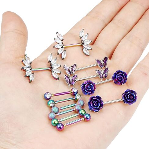 Vsnnsns 14G Nipple Rings for Women Stainless Steel Butterfly Nipple Rings Flower Nipple Piercing Jewelry CZ Nipple Rings Surgical Steel Nipple Jewelry Barbell Body Piercing Jewelry 6 Pairs in Kuwait