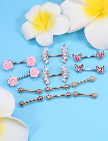 Vsnnsns 14G Nipple Rings for Women Stainless Steel Butterfly Nipple Rings Flower Nipple Piercing Jewelry CZ Nipple Rings Surgical Steel Nipple Jewelry Barbell Body Piercing Jewelry 6 Pairs in Kuwait
