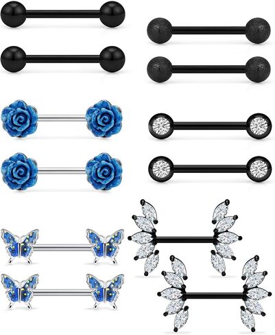 Vsnnsns 14G Nipple Rings for Women Stainless Steel Butterfly Nipple Rings Flower Nipple Piercing Jewelry CZ Nipple Rings Surgical Steel Nipple Jewelry Barbell Body Piercing Jewelry 6 Pairs in Kuwait