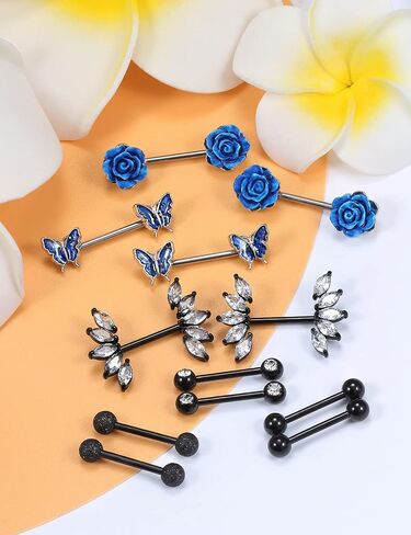 Vsnnsns 14G Nipple Rings for Women Stainless Steel Butterfly Nipple Rings Flower Nipple Piercing Jewelry CZ Nipple Rings Surgical Steel Nipple Jewelry Barbell Body Piercing Jewelry 6 Pairs in Kuwait