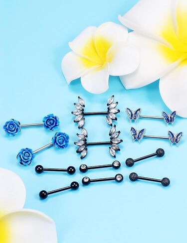 Vsnnsns 14G Nipple Rings for Women Stainless Steel Butterfly Nipple Rings Flower Nipple Piercing Jewelry CZ Nipple Rings Surgical Steel Nipple Jewelry Barbell Body Piercing Jewelry 6 Pairs in Kuwait