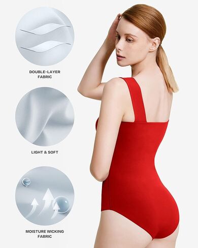 ALGALAROUND Double Lined Bodysuit Tank Top for Women Square Neck Sleeveless Stretchy Comfortable Stylish in Kuwait