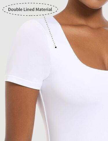 LUOAIYI Women's Square Neck Short Sleeve Double Lined Bodysuits Basic Tshirt Tops Body Suits Thong Jumpsuit in Saudi Arabia