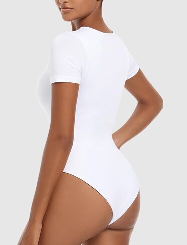 LUOAIYI Women's Square Neck Short Sleeve Double Lined Bodysuits Basic Tshirt Tops Body Suits Thong Jumpsuit in Saudi Arabia