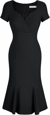 فساتين لحفلات الكوكتيل من MUXXN للسيدات من الخمسينيات من القرن الماضي بأكمام قصيرة ورقبة على شكل حرف V ميدي بحاشية حورية البحر in Kuwait