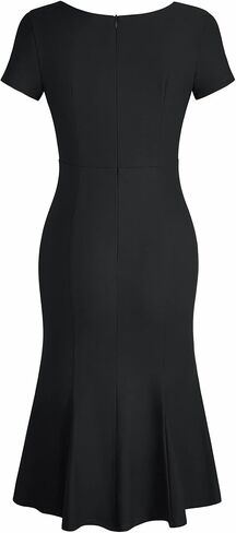 فساتين لحفلات الكوكتيل من MUXXN للسيدات من الخمسينيات من القرن الماضي بأكمام قصيرة ورقبة على شكل حرف V ميدي بحاشية حورية البحر in Kuwait