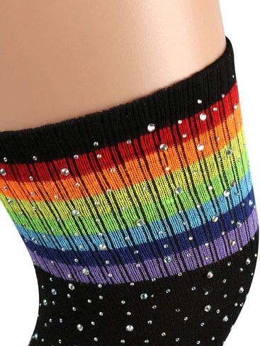 Suluia مجنون طويل الركبة عالية لطيف عيد الميلاد الجوارب قوس قزح مخطط الفخذ العليا البريق جوارب لامعة جوارب السيقان الهدايا in Kuwait