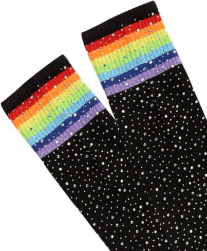 Suluia مجنون طويل الركبة عالية لطيف عيد الميلاد الجوارب قوس قزح مخطط الفخذ العليا البريق جوارب لامعة جوارب السيقان الهدايا in Kuwait