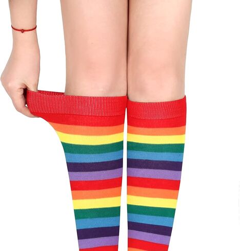 قوس قزح الجوارب فخر الركبة جوارب قطنية جوارب عالية ملونة الجدة مجنون جوارب طويلة إلى الركب للنساء الرجال والأطفال in Kuwait