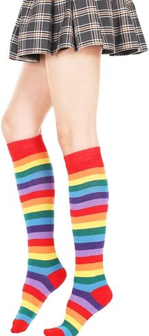 قوس قزح الجوارب فخر الركبة جوارب قطنية جوارب عالية ملونة الجدة مجنون جوارب طويلة إلى الركب للنساء الرجال والأطفال in Kuwait