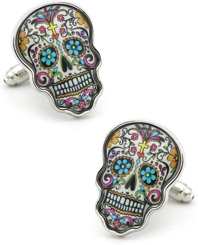 iGame Day Of The Dead Cuff Links Muti-color Brass Material Sugar Skull Design Cufflinks with Gift Box in Saudi Arabia