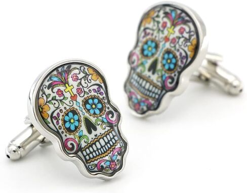 iGame Day Of The Dead Cuff Links Muti-color Brass Material Sugar Skull Design Cufflinks with Gift Box in Saudi Arabia