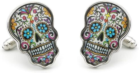 iGame Day Of The Dead Cuff Links Muti-color Brass Material Sugar Skull Design Cufflinks with Gift Box in Saudi Arabia
