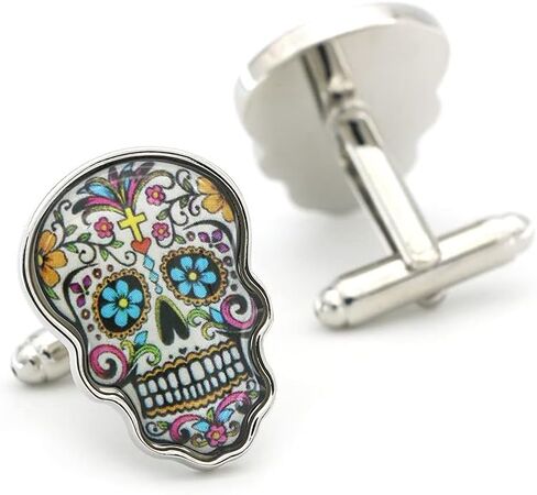 iGame Day Of The Dead Cuff Links Muti-color Brass Material Sugar Skull Design Cufflinks with Gift Box in Saudi Arabia