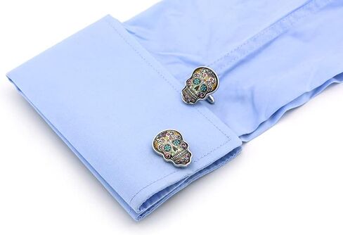 iGame Day Of The Dead Cuff Links Muti-color Brass Material Sugar Skull Design Cufflinks with Gift Box in Saudi Arabia