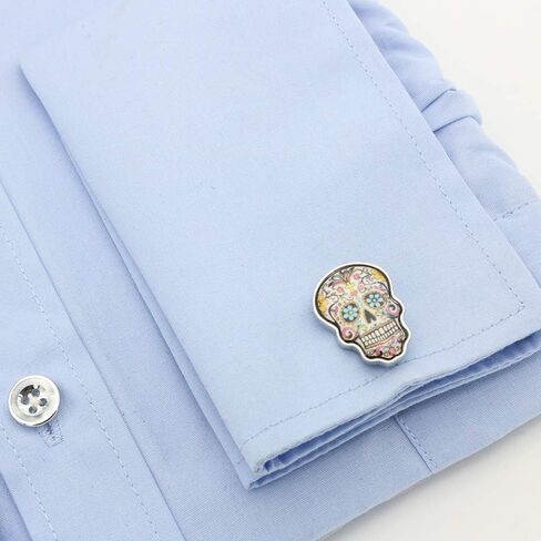 iGame Day Of The Dead Cuff Links Muti-color Brass Material Sugar Skull Design Cufflinks with Gift Box in Saudi Arabia