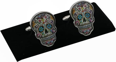 iGame Day Of The Dead Cuff Links Muti-color Brass Material Sugar Skull Design Cufflinks with Gift Box in Saudi Arabia