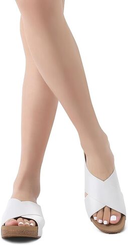 DREAM PAIRS Women's Slide Sandals Slip On Flat Shoes | Platform Open Toe Comfortable Summer Cute Cross Flat Sandals For Summer in Saudi Arabia
