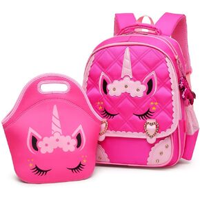 Moonmo Cute Unicorn Face Diamond Sequins Waterproof Princess School Backpack Set Girls Book Bag