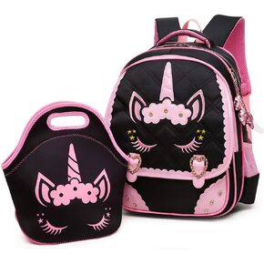Moonmo Cute Unicorn Face Diamond Sequins Waterproof Princess School Backpack Set Girls Book Bag in Kuwait