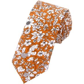 Kissvian Men's Cotton Floral Printing Skinny Tie Linen Tie Necktie