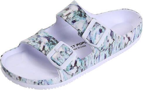 VICT POPU Womens Sandals Adjustable Double Buckle Strap Waterproof EVA Flat Slides in Saudi Arabia