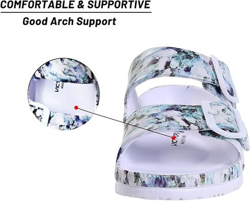 VICT POPU Womens Sandals Adjustable Double Buckle Strap Waterproof EVA Flat Slides in Saudi Arabia