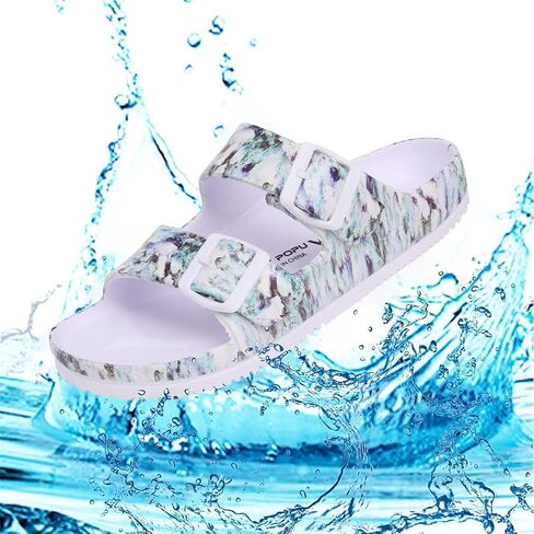 VICT POPU Womens Sandals Adjustable Double Buckle Strap Waterproof EVA Flat Slides in Saudi Arabia