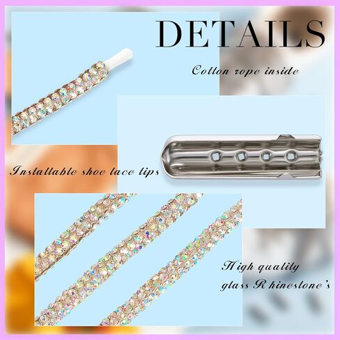 Taiyin 10.94 Yard Rhinestone Bling Shoe Laces Rhinestone Diamond Hoodie String Glitter Cords for Sneakers with Aglets in Kuwait