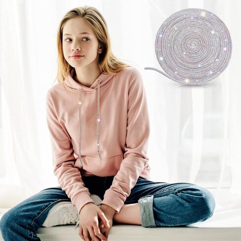 Taiyin 10.94 Yard Rhinestone Bling Shoe Laces Rhinestone Diamond Hoodie String Glitter Cords for Sneakers with Aglets in Kuwait