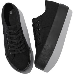 Waluzs Platform Sneakers for Women Low Top Platform Shoes Lace Up Womens Canvas Shoes Breathable White Tennis Shoes