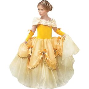 MDYCW Princess Belle Dress up Halloween Fairy Costume for Toddler Girls, Special Occasion Dresses Birthday Party, Yellow