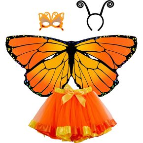 D.Q.Z Kids Fairy-Butterfly Wings Costumes for Girls with Tutu Dress Up 4Pcs Child Butterfly Wings Christmas Party