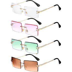 4 Pairs Rimless Rectangle Sunglasses Frameless Square Glasses Vintage Transparent Eyewear for Women Men in Saudi Arabia