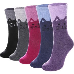 FNOVCO Wool Hiking Socks for Women Winter Warm Thick Crew Cozy Boot Socks 5 Pairs