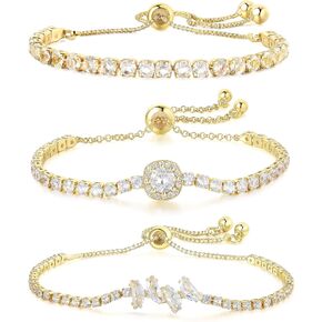 UUONLY Tennis Bracelets for Women 18k Gold Silver Cubic Zirconia Tennis Bracelet Adjustable Slider with Butterfly Tennis Bracelet Jewerly Gift for Women