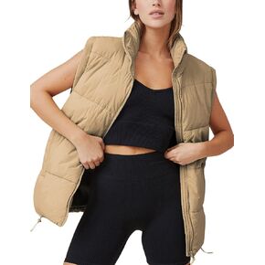 Huaqiao Women's Quilted Puffer Vest Stand Collar Sleeveless Coat Zipper Winter Gilet Jacket