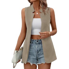 Milumia Women's Elegant Notched Neck Open Front Blazer Sleeveless Work Vest Cardigan