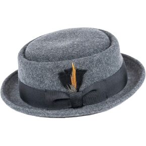 Men's Crush-able Wool Felt Porkpie Pork Pie Fedora Hats with Feather DTHE09 in Saudi Arabia