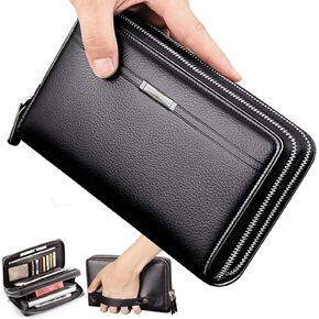 Mens Wallet Long Purse Leather Clutch Large Business Handbag Phone Card Holder Case Gift for Men Father Son Husband Boyfriend